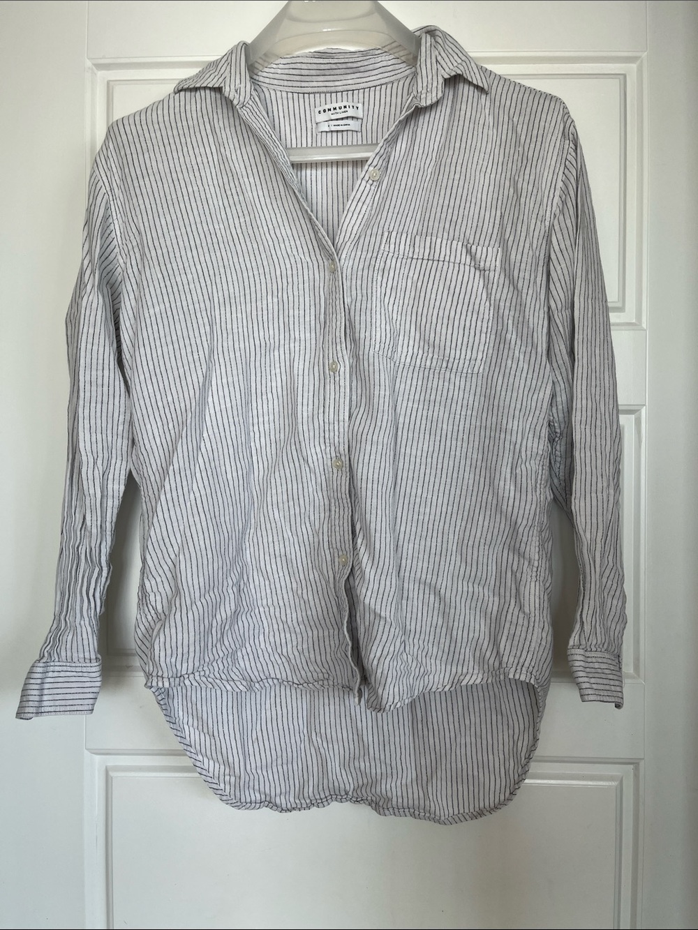 Aritzia community Light Gray Striped Button-Up Shirt - Linen Blend